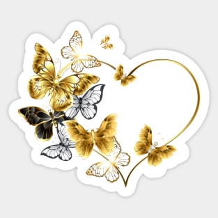 Butterflies Ascending a Gold Heart Sticker